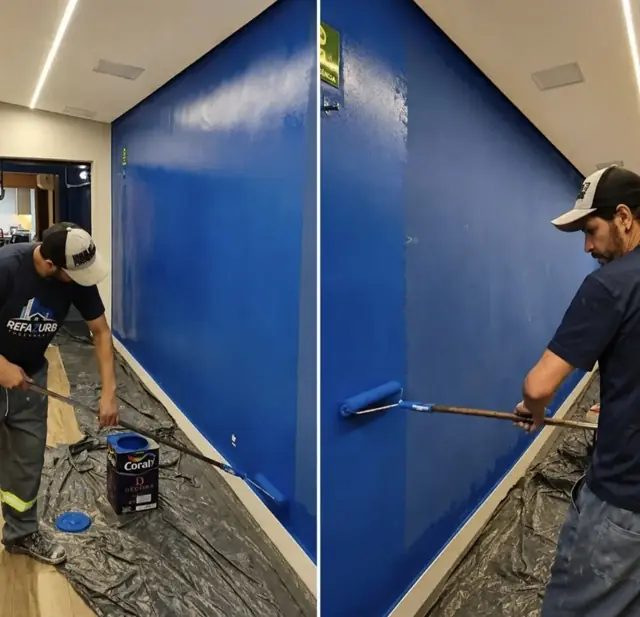 Equipe RefazUrb pintando parede em hospital
